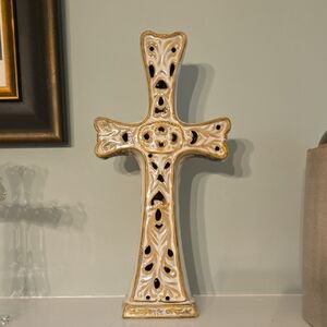 Elegant Cream and Gold Decorative Cross